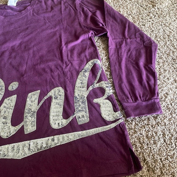 Ladies Pink Victoria Secret l/s top with silver sequins spelling PINK Sz L - Picture 3 of 12